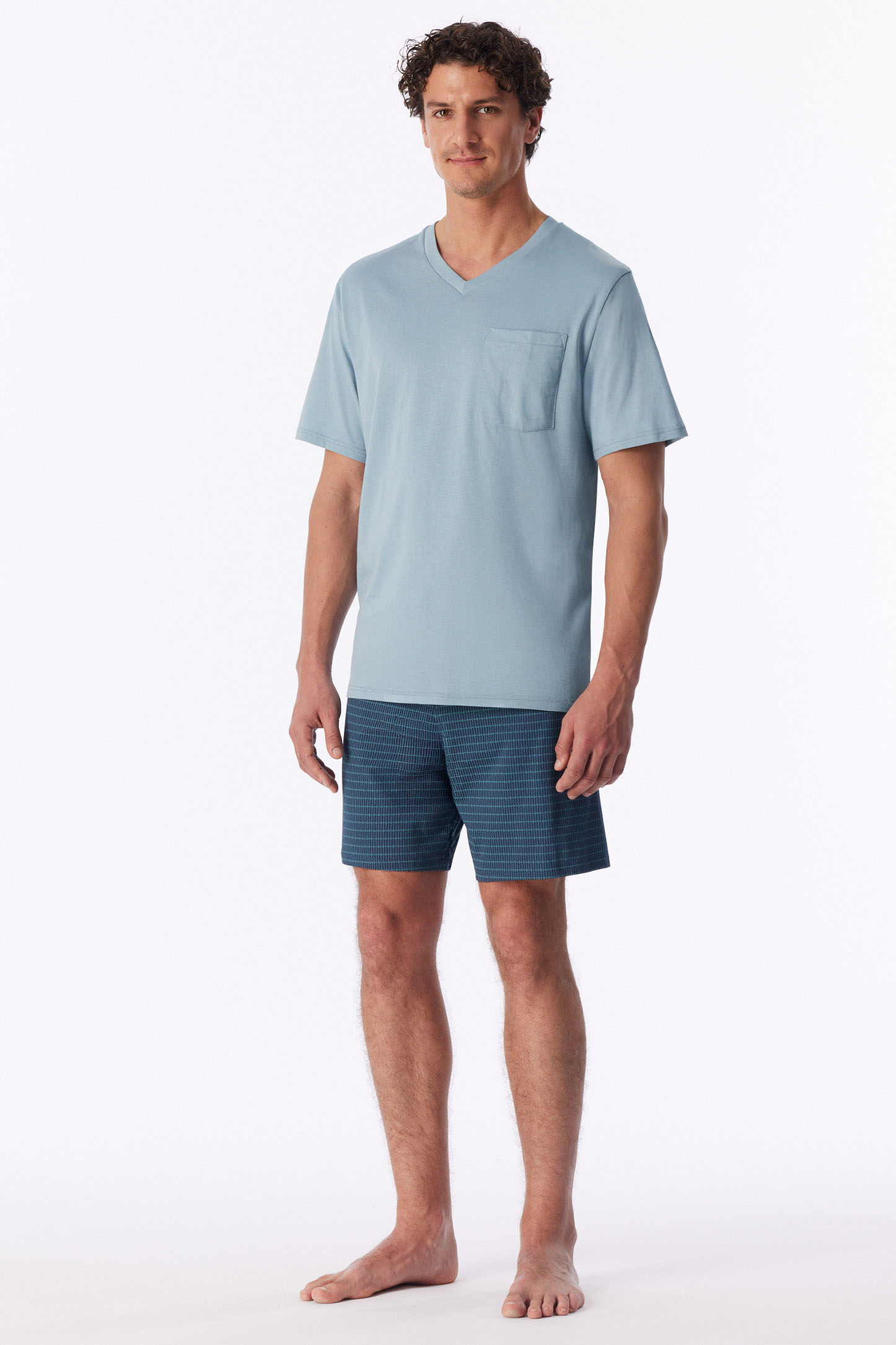 Schiesser shortama ice blue met geprinte broek